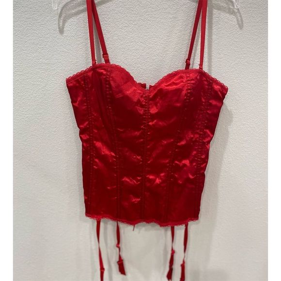 Red Lace-Up Corset Bustier garter Top Women's SZ XL Seven till midnight w/thong - Picture 1 of 8